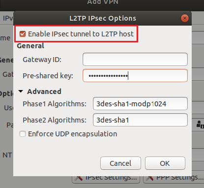 Click on IPsec settings