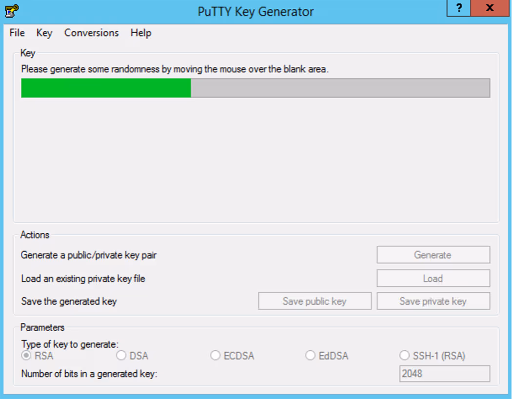 PuTTY key generator progress