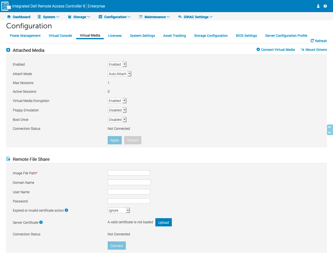 You can set up the remote file share in the Virtual Media configuration section