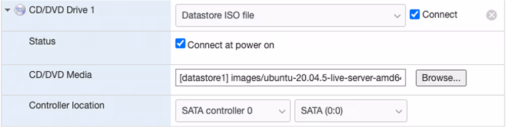 choose Datastore ISO file from drop down