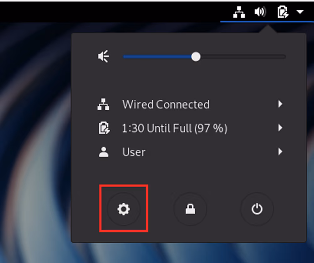 settings button in shortcut menu
