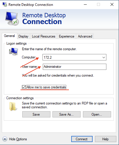 remote desktop connection setting