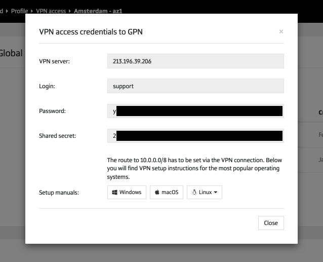 gateway in the "VPN to Global Private Network" 