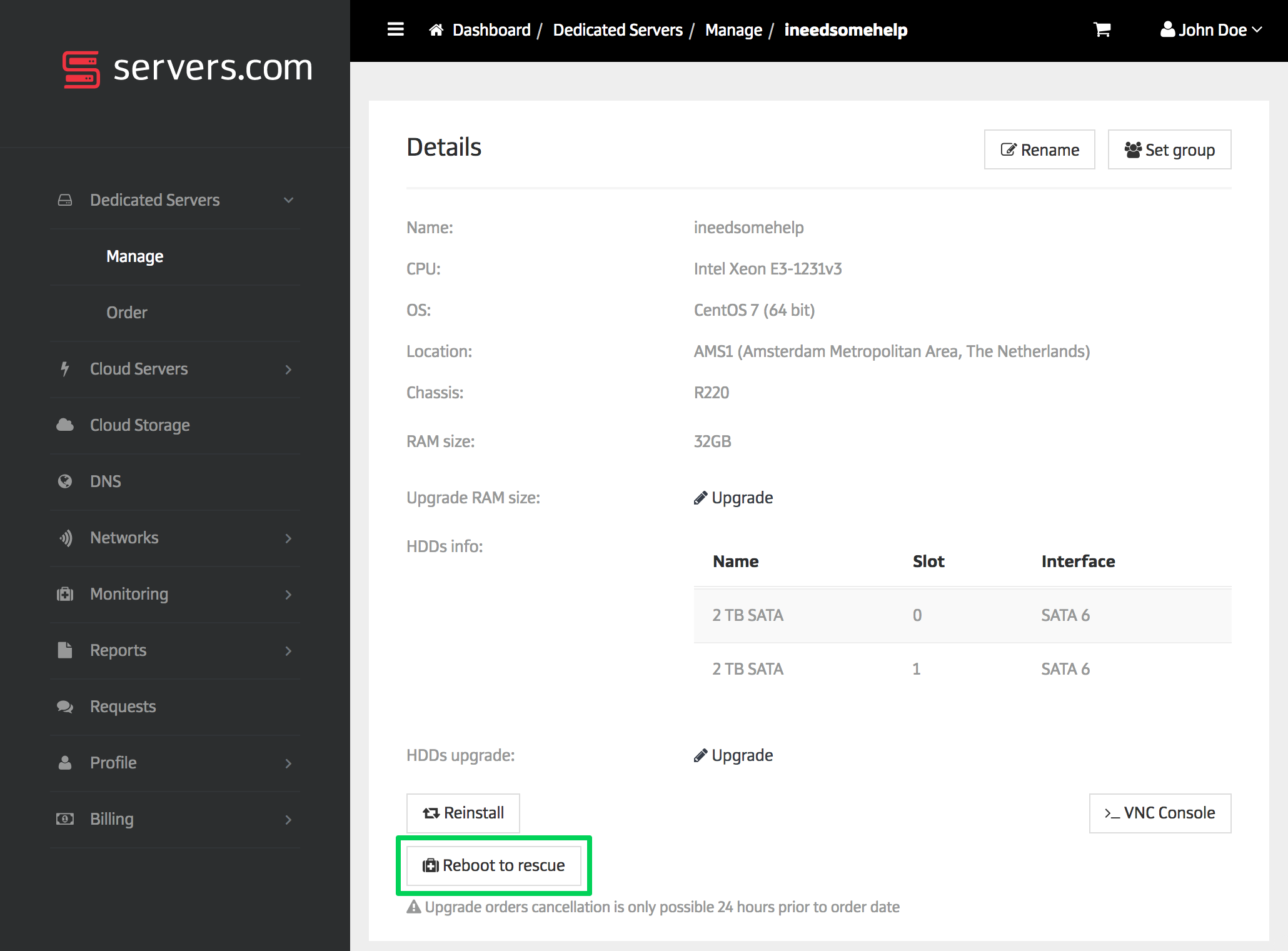 How to restore a dedicated server using Rescue mode