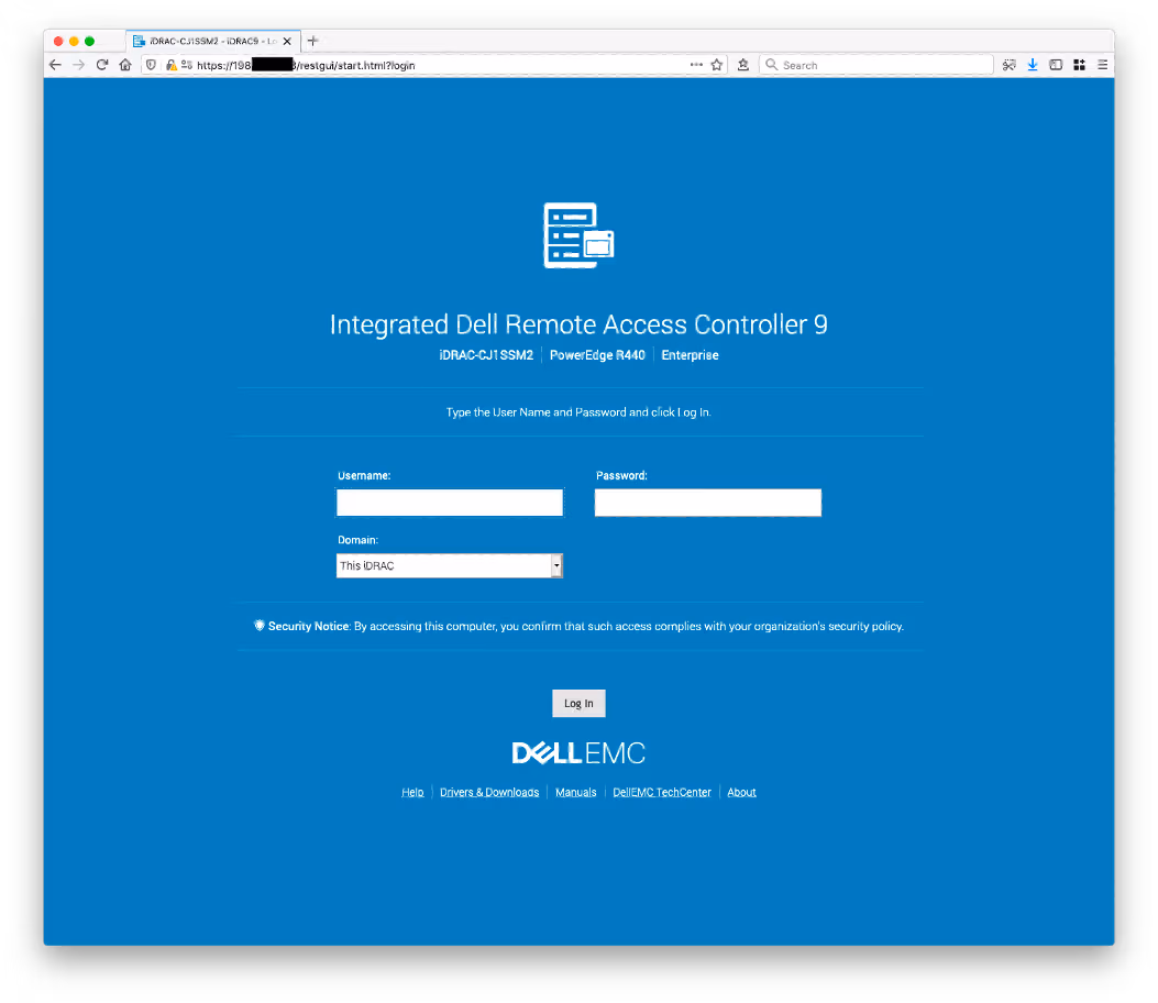 iDRAC authentication page