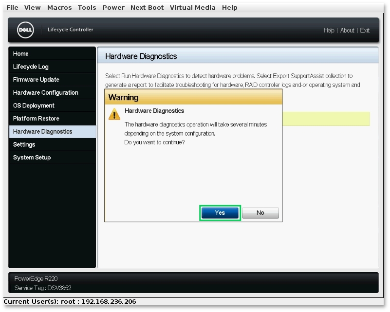 Diagnostics on servers with iDRAC LifeCycle Controller