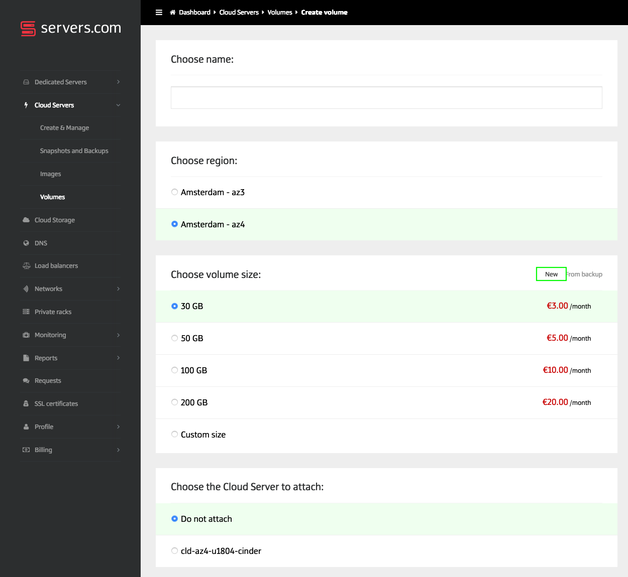 Screenshot of our customer portal.