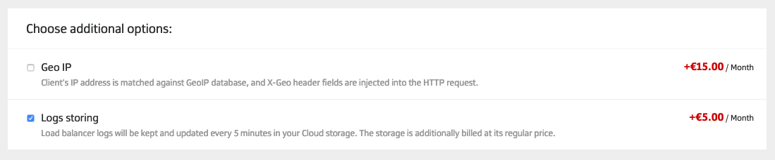 Web service additional options for Geo IP and logs storing with pricing