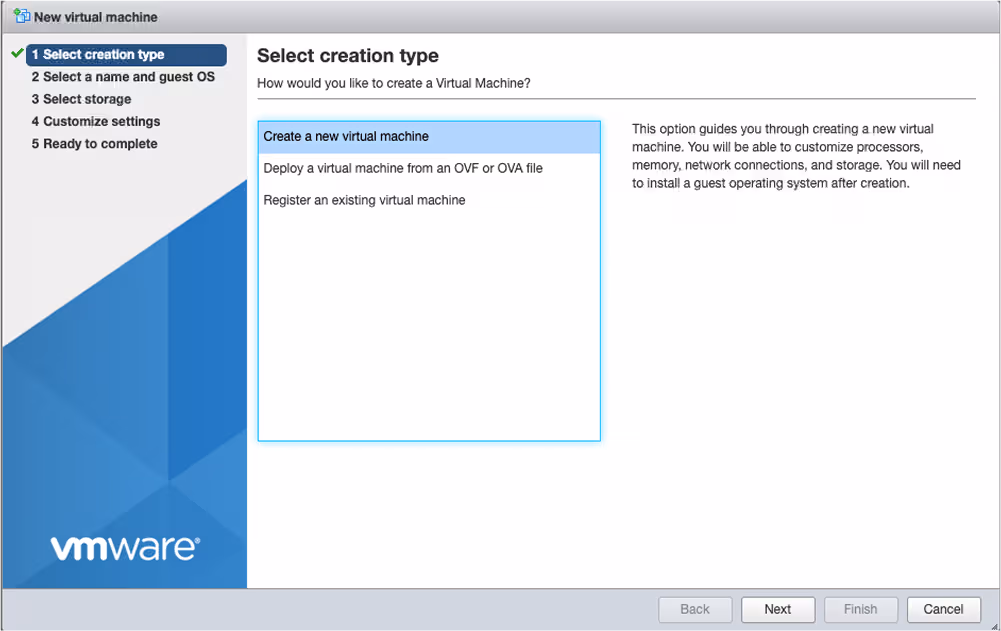 select create a new virtual machine