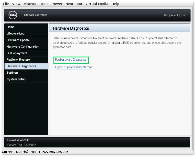 Diagnostics on servers with iDRAC LifeCycle Controller