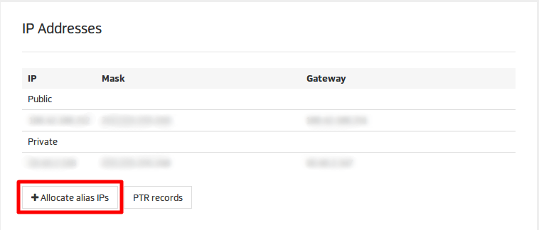 Network interface for allocating alias IP addresses