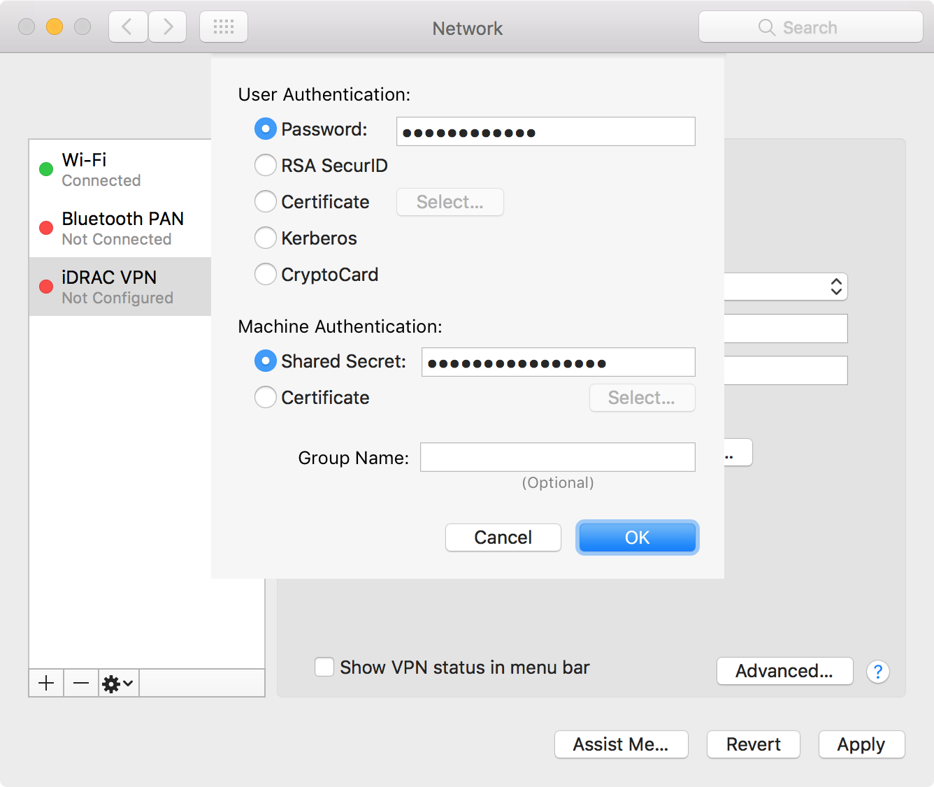 How to setup L2TP over IPsec for iDRAC on Mac OS X