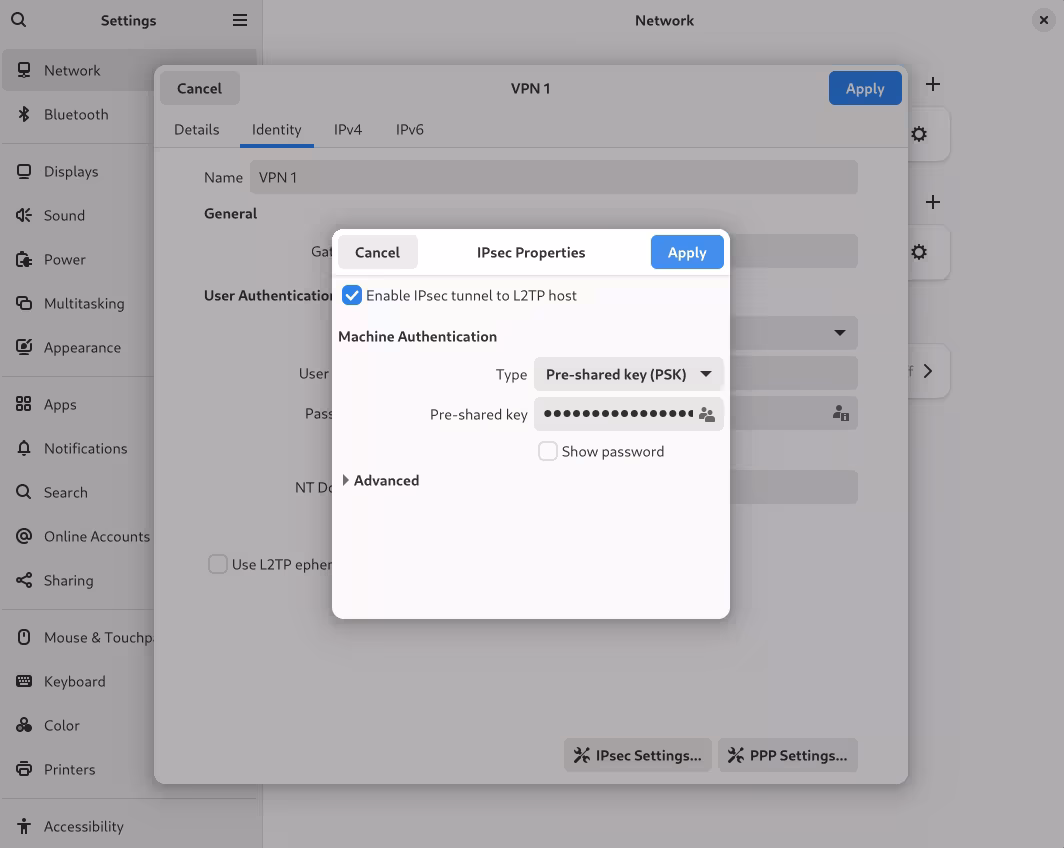 update IPsec settings