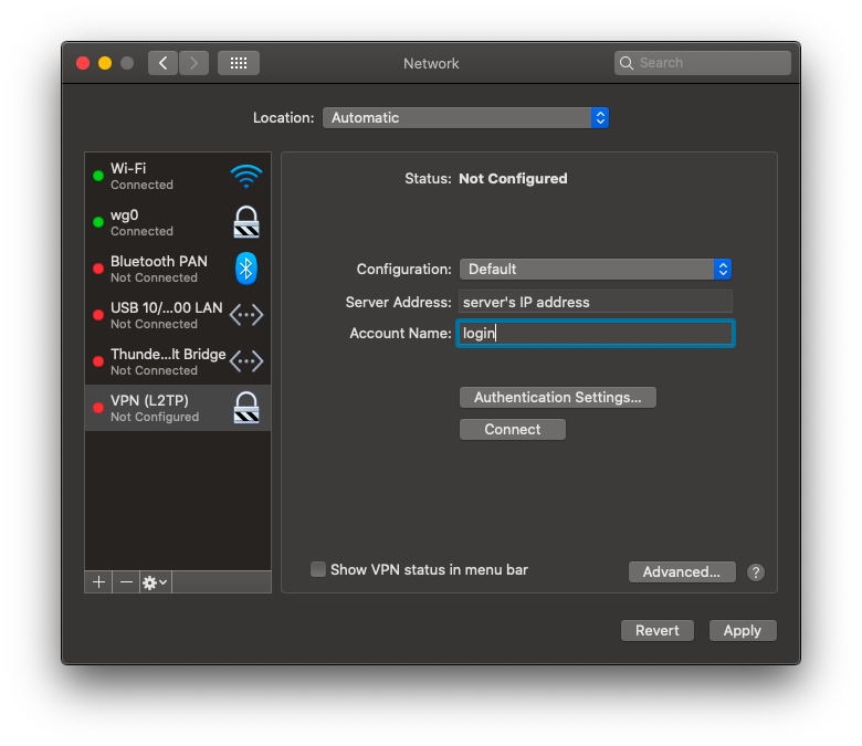 Setting up macOS built-in VPN client