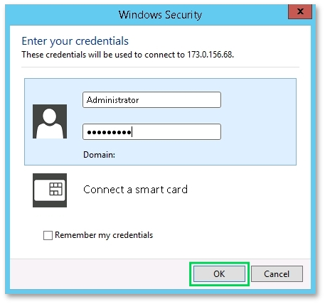 Windows security credentials prompt for remote connection