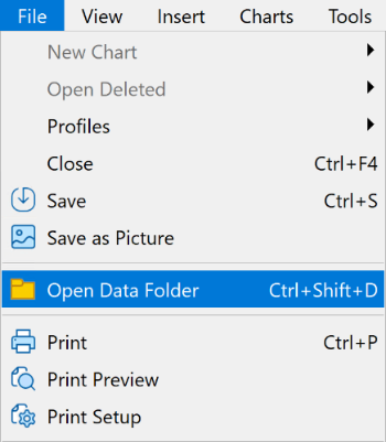 select open data folder under File