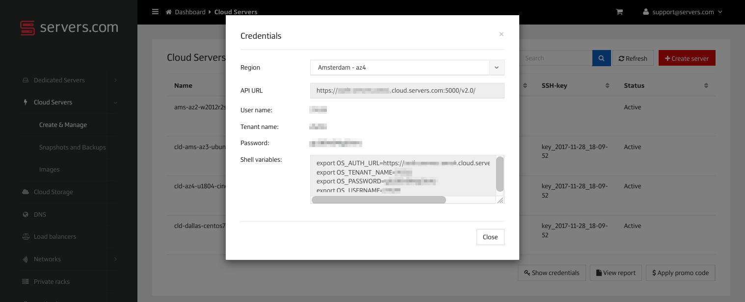 Where can I find OpenStack API credentials