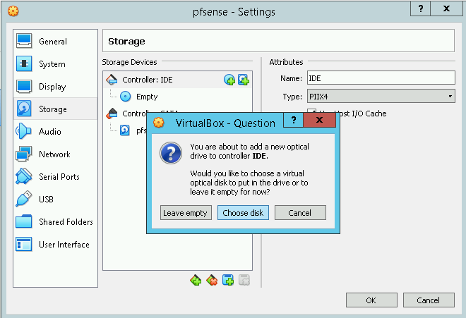 A screenshot showing step 2 of installing pfSence on VirtualBox VM.