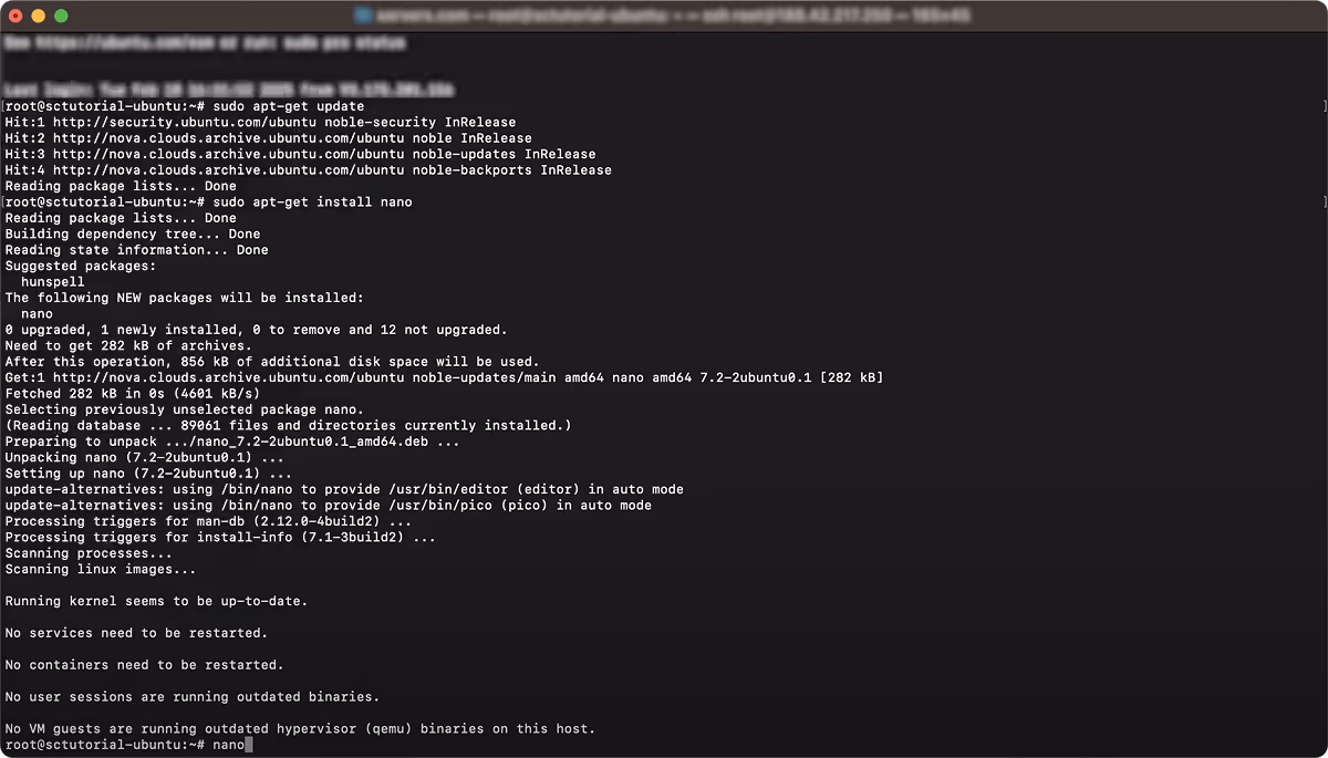 installing nano text editor in Ubuntu Debian Linux
