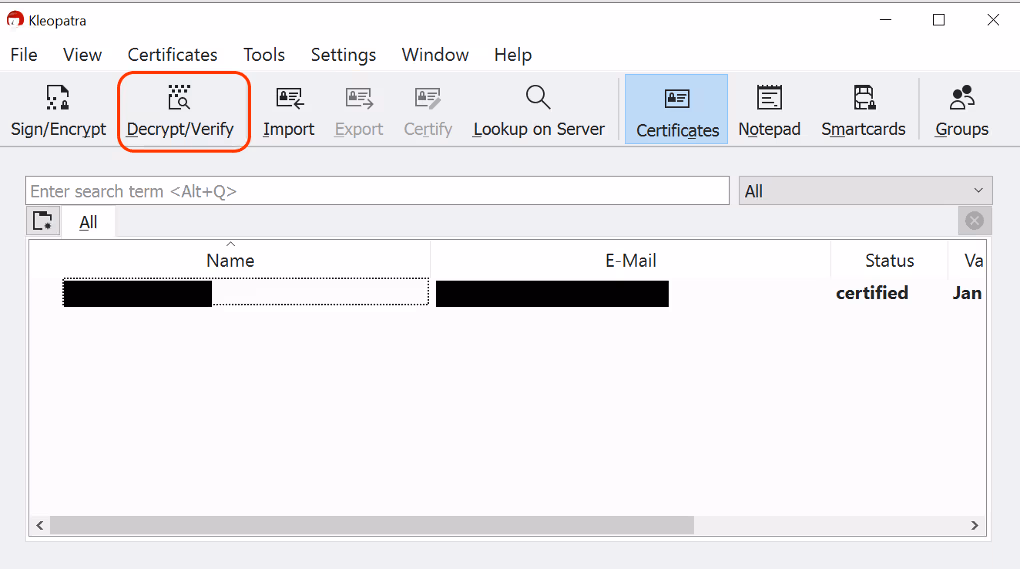 decrypt/verify in Kleopatra