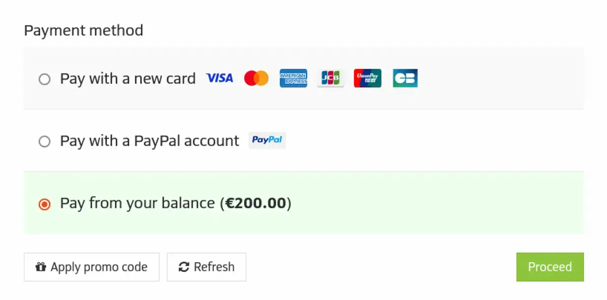 choose a payment method