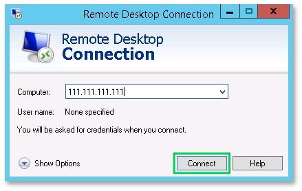 Remote desktop connection setup window