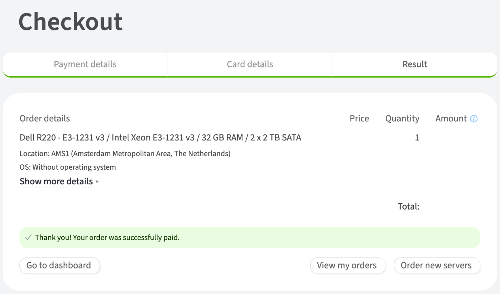 status of your ordered dedicated servers
