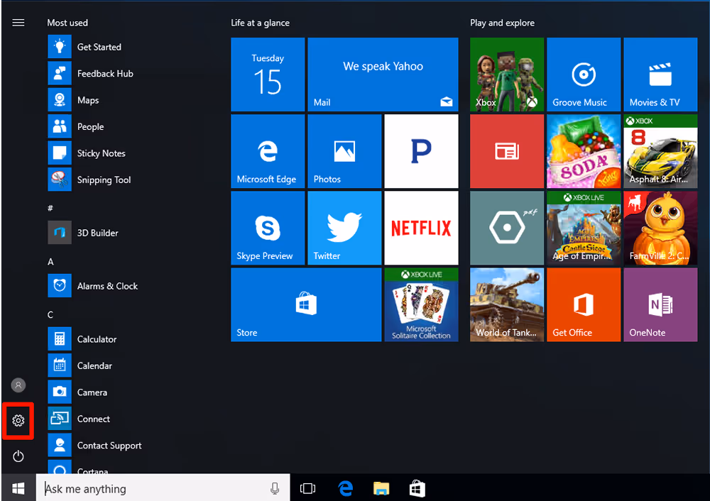 Find settings option
