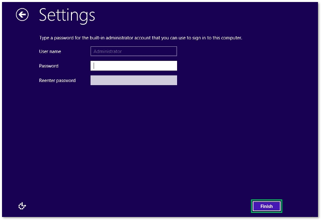 Windows user account creation screen with administrator username