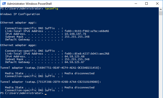 sample output for a dedicated server with link aggregation