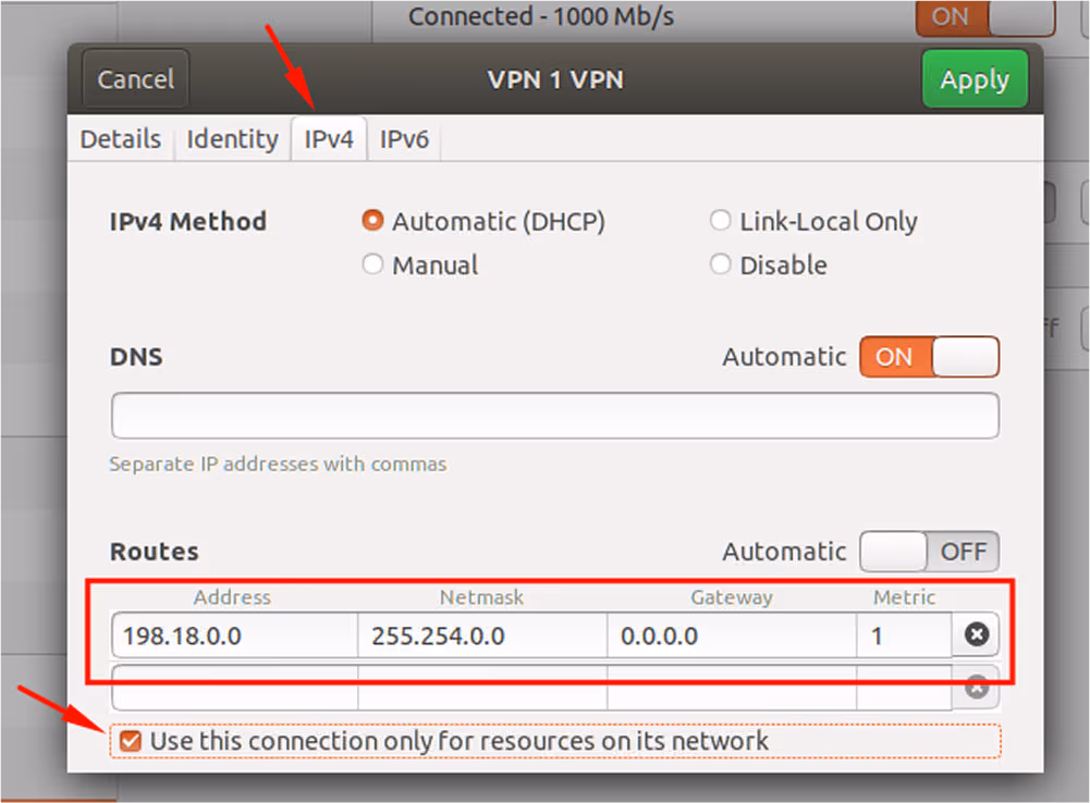 Update settings in IPv4 tab