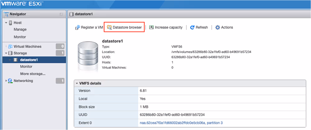 navigate to datastore browser
