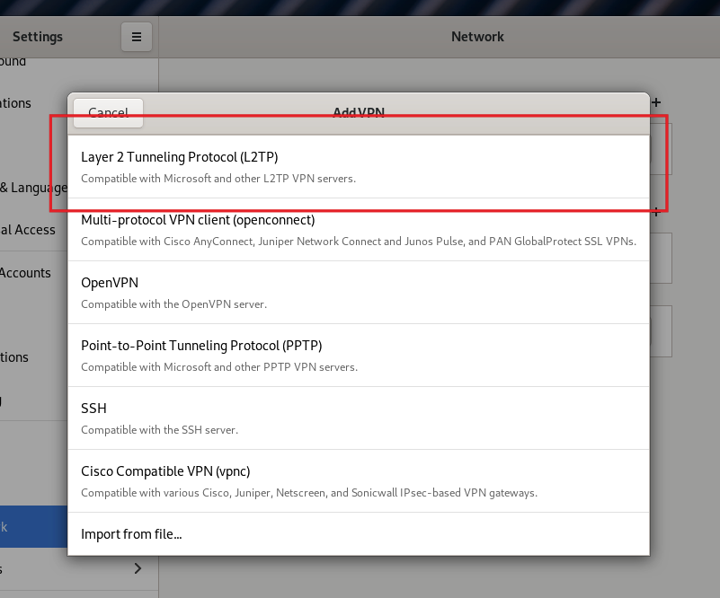 Choose L2TP tunneling protocol