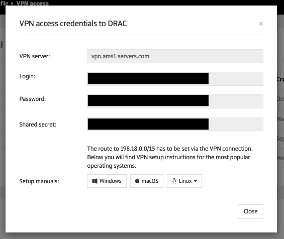 VPN access to credentials to Drac