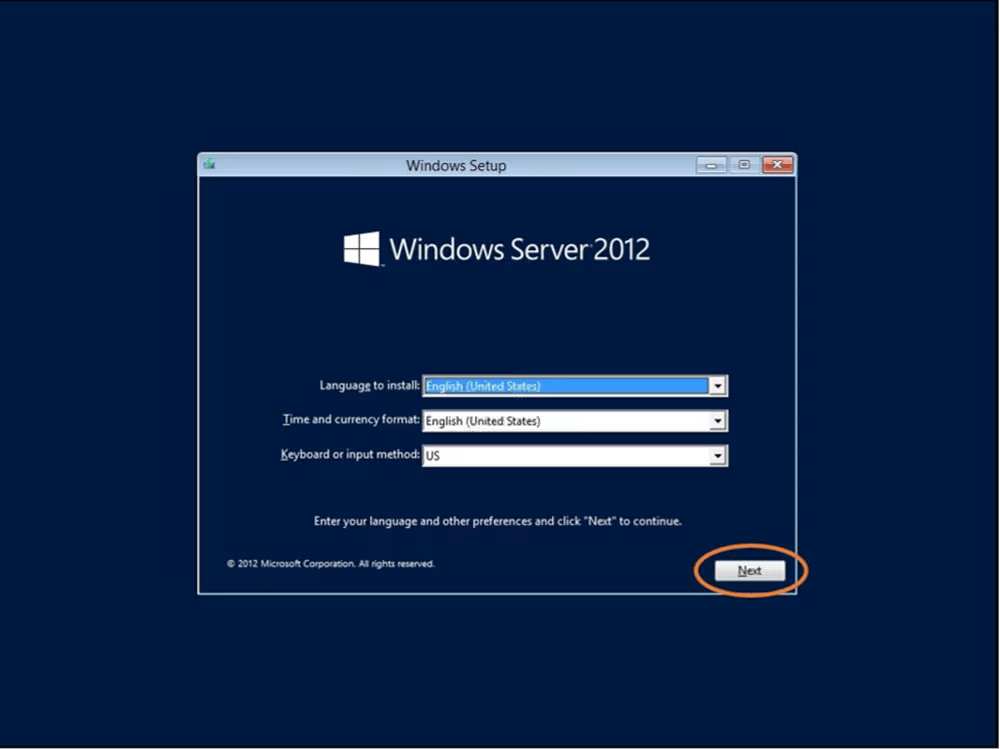 Windows Setup window with Next button