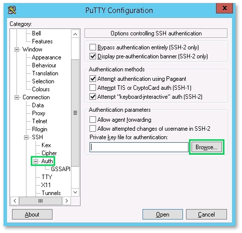 PuTTY Auth configuration