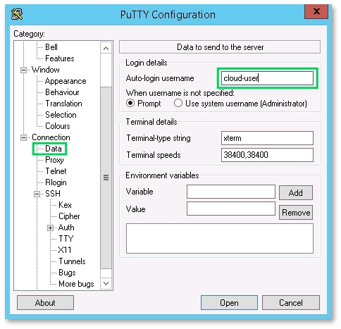 PuTTY auto-login username