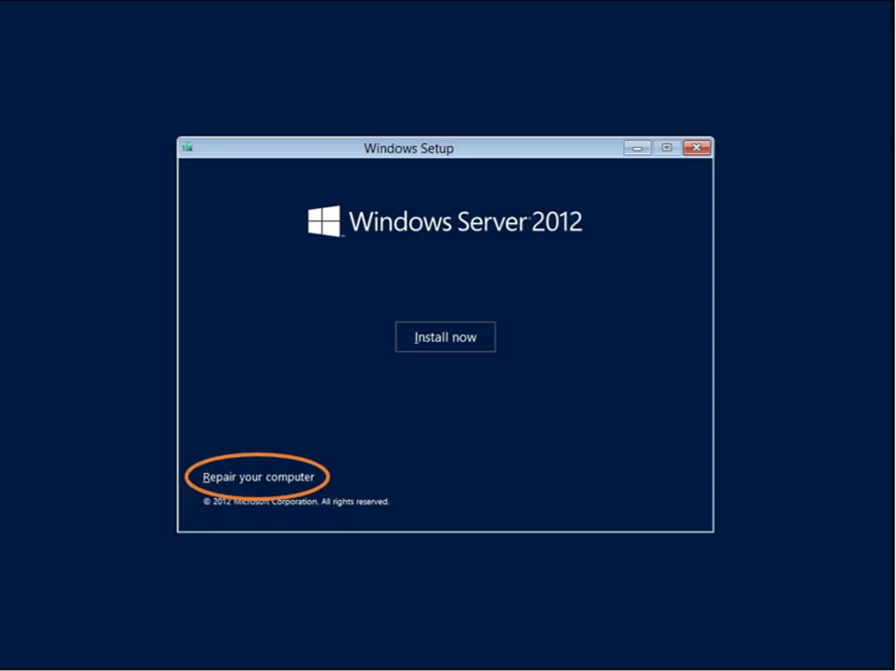 Repair your computer option in Windows Setup