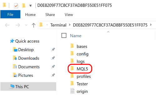 MQL5 folder in MetaTrader data directory