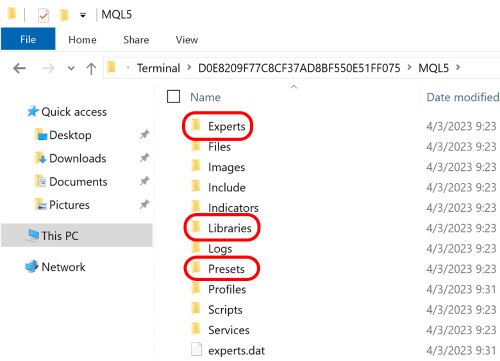 Copying Experts, Libraries and Presets folders