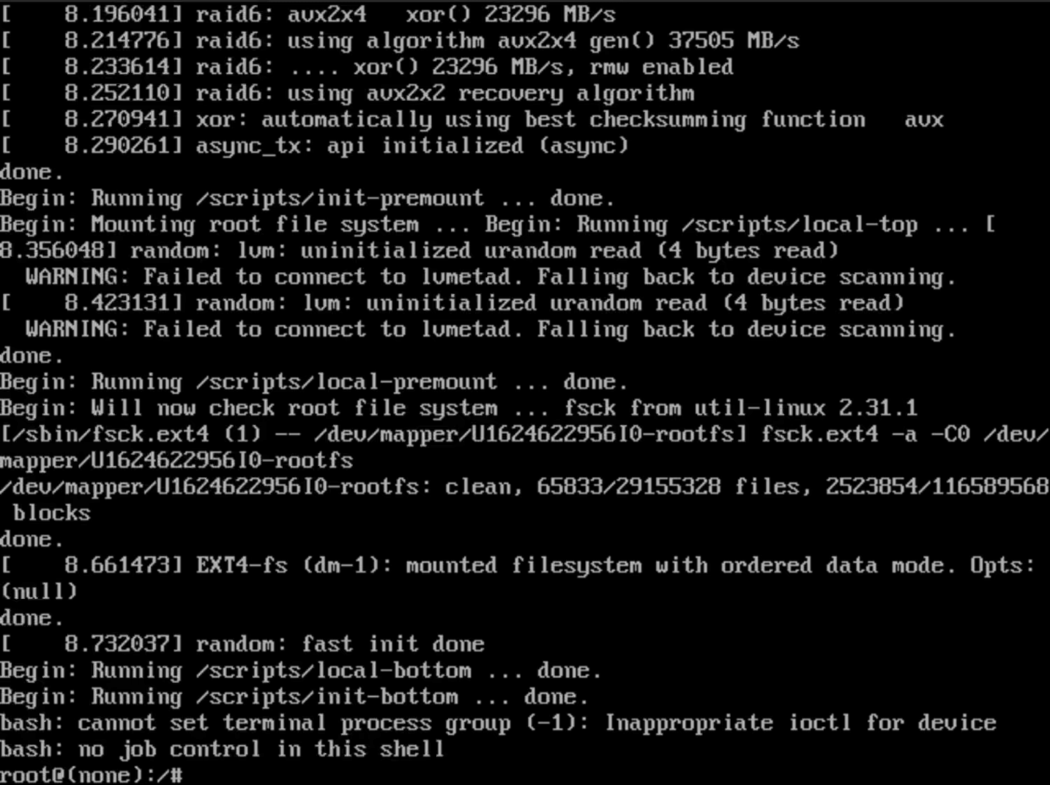 Terminal display of system boot process