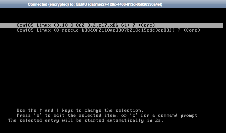 Cloud server GRUB menu CentOS 7