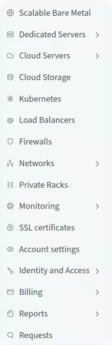 The left-side menu portal's left side menu