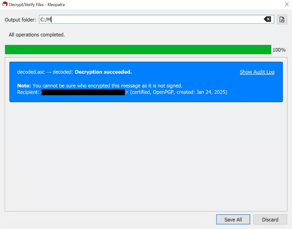 Decoded secret file