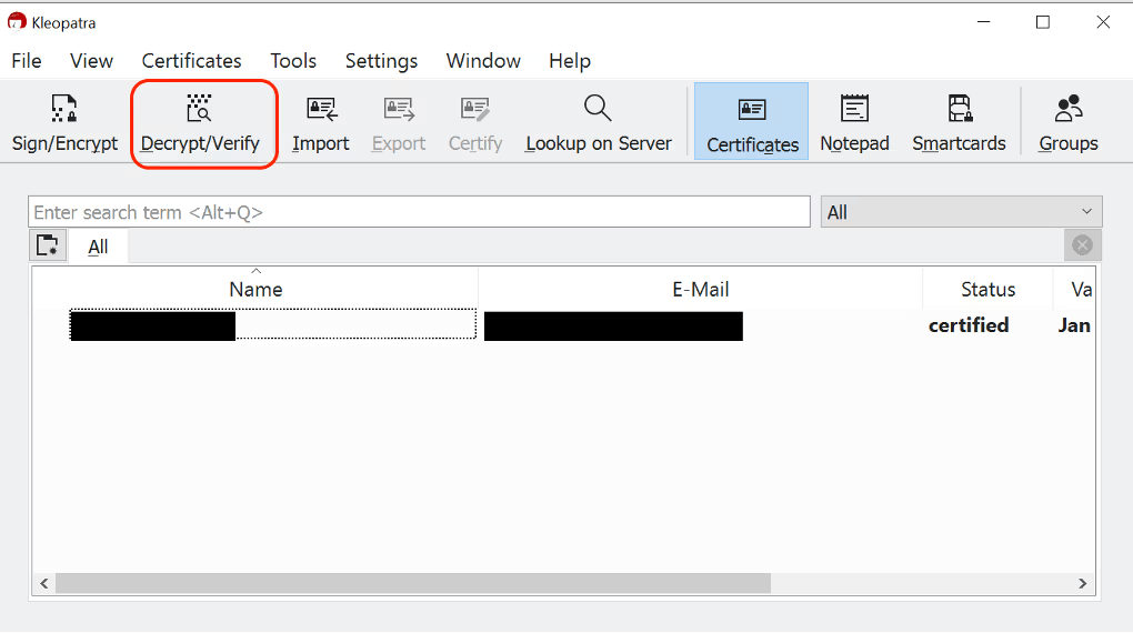 Decrypt/Verify in Kleopatra