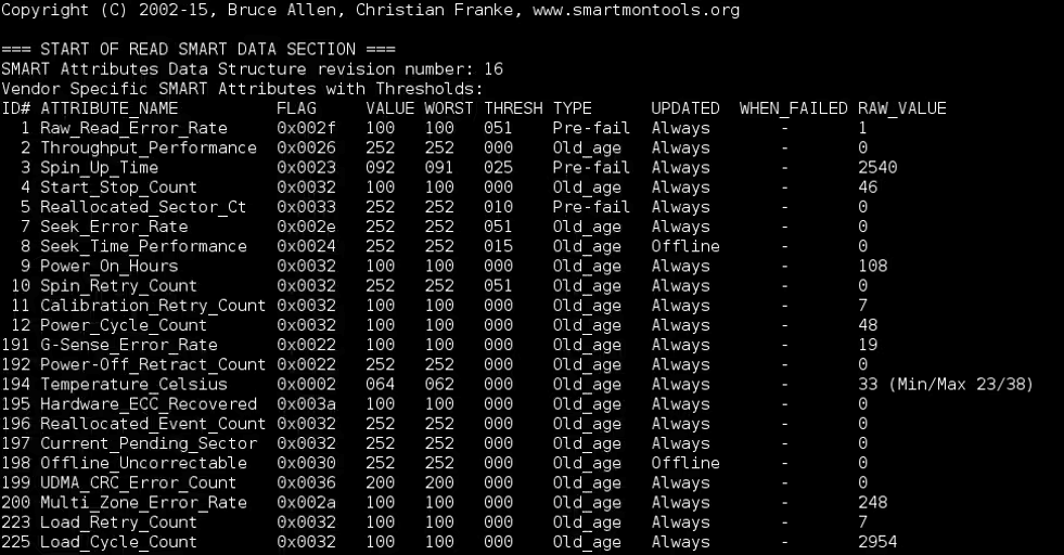 Drive SMART information output