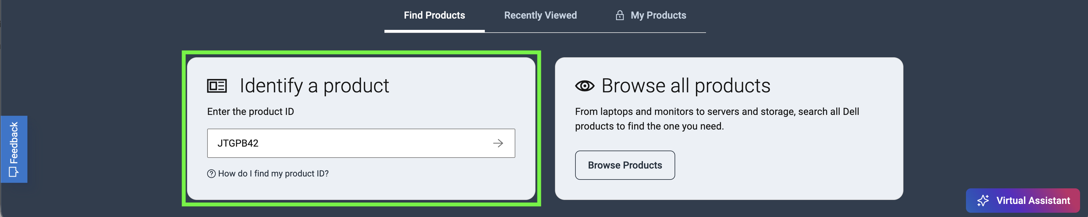 Dell Support page with the Service Tag field