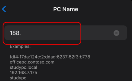Enter server IP