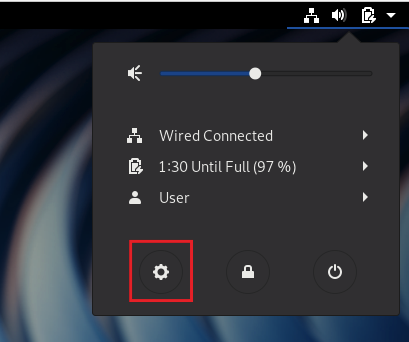 System menu showing the Settings button