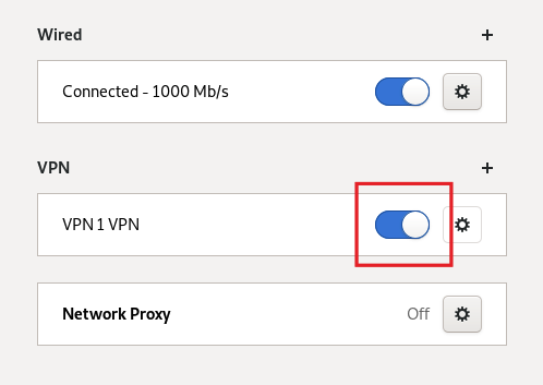 Network settings showing the configured L2TP VPN connection enabled